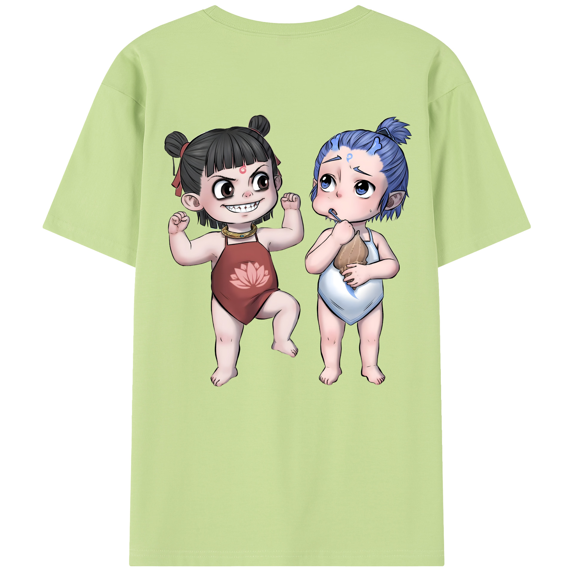 （画像用） Ne Zha 2 ナタ 魔童の大暴れ 綿100％半袖Tシャツ（背面プリント）